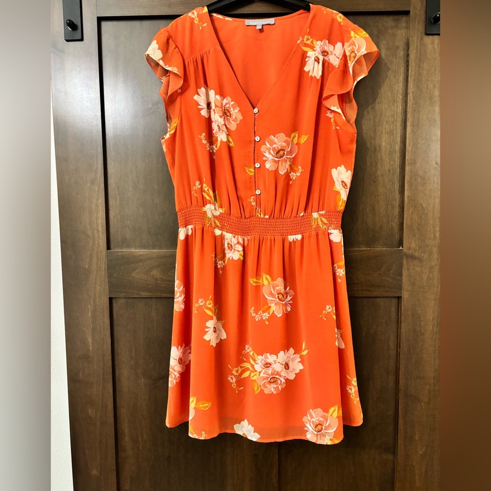 Daniel Rainn Orange Floral Midi Dress
